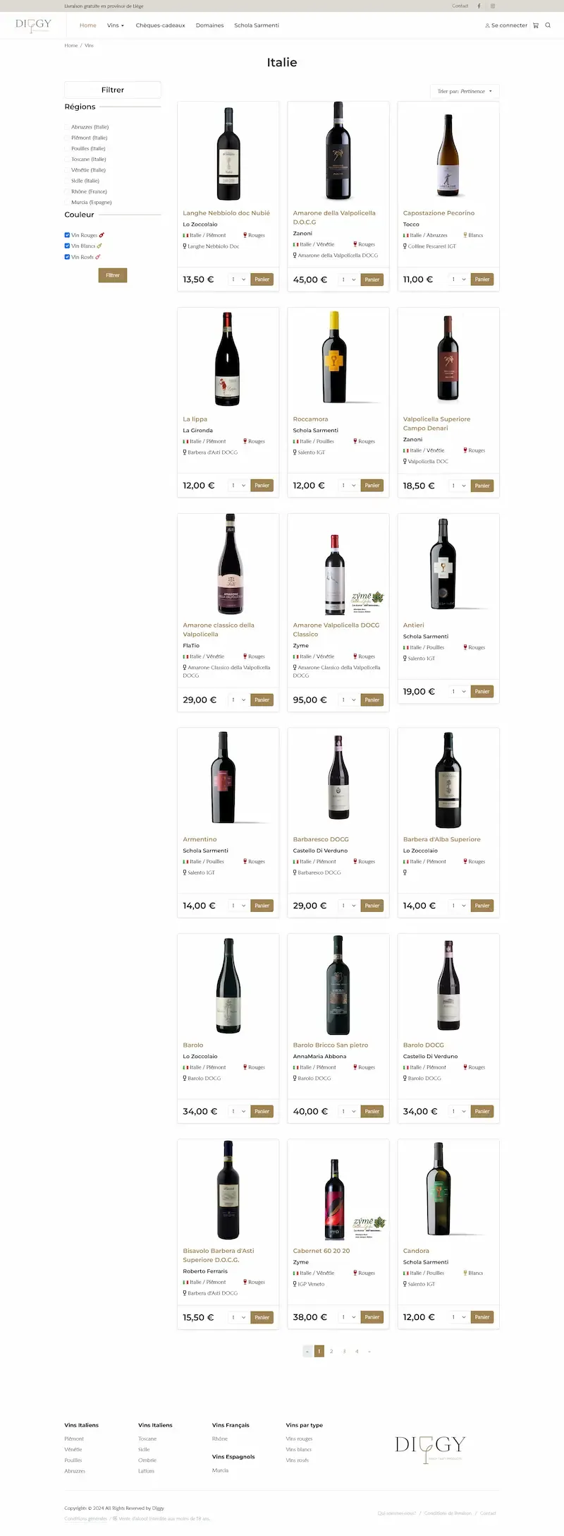 Catalogue de vins italiens Diggy