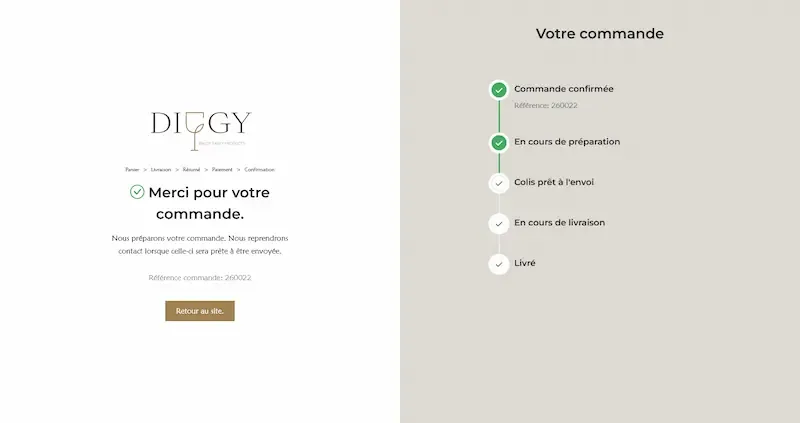 Confirmation de commande Diggy